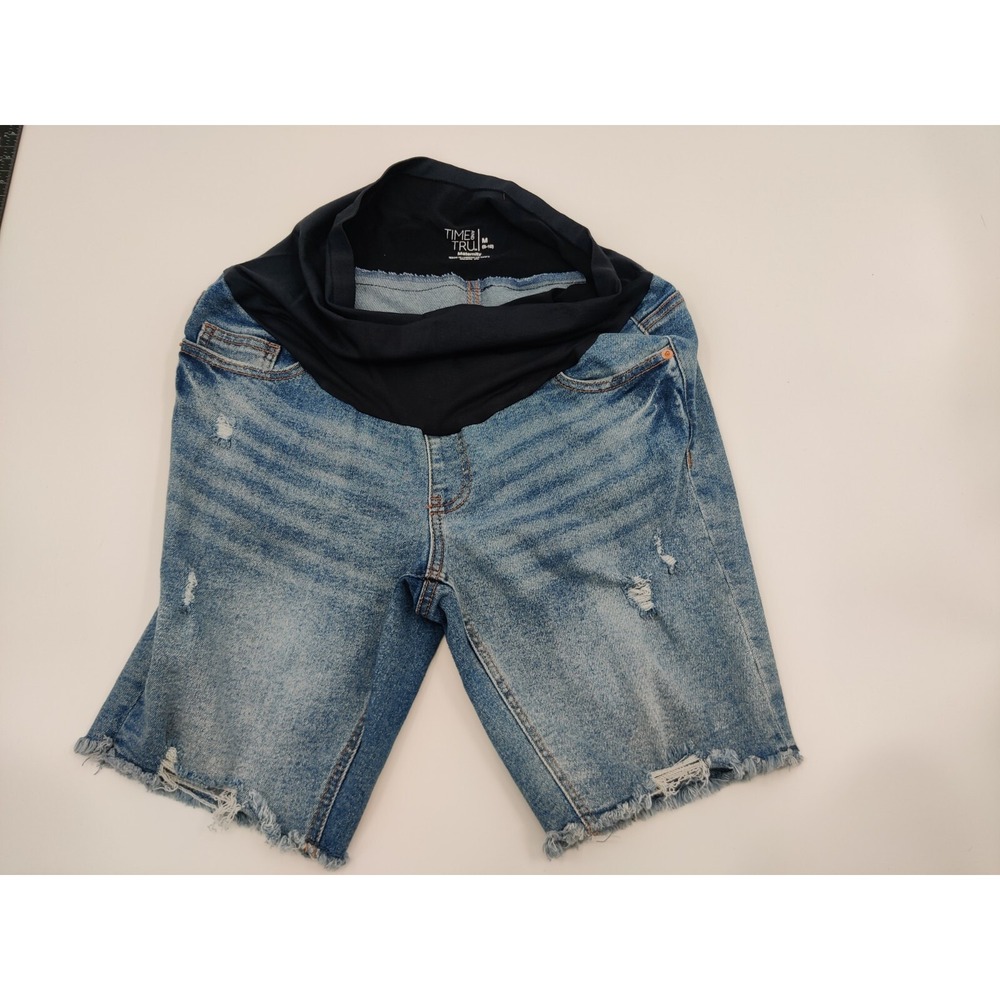 Time and Tru Maternity Distressed Denim Shorts Medium Wash Blue Size M 8-10